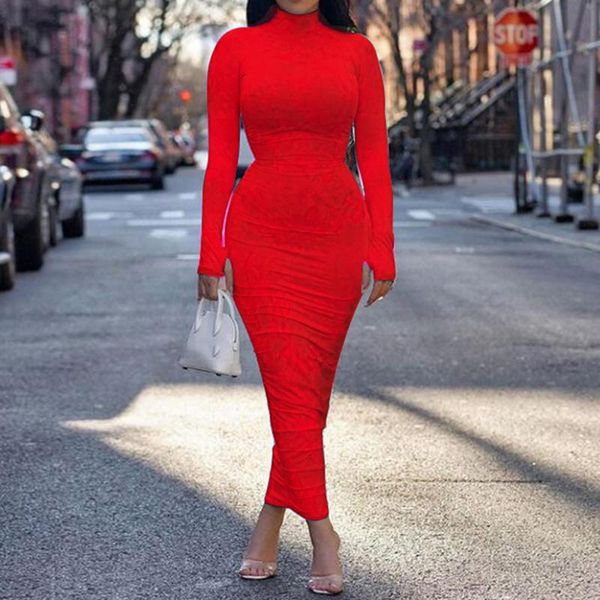 casual dresses winter turtleneck long sleeve dress bodycon ruched women party club outfits plus size stretch streetwear autumn maxi, Black;gray